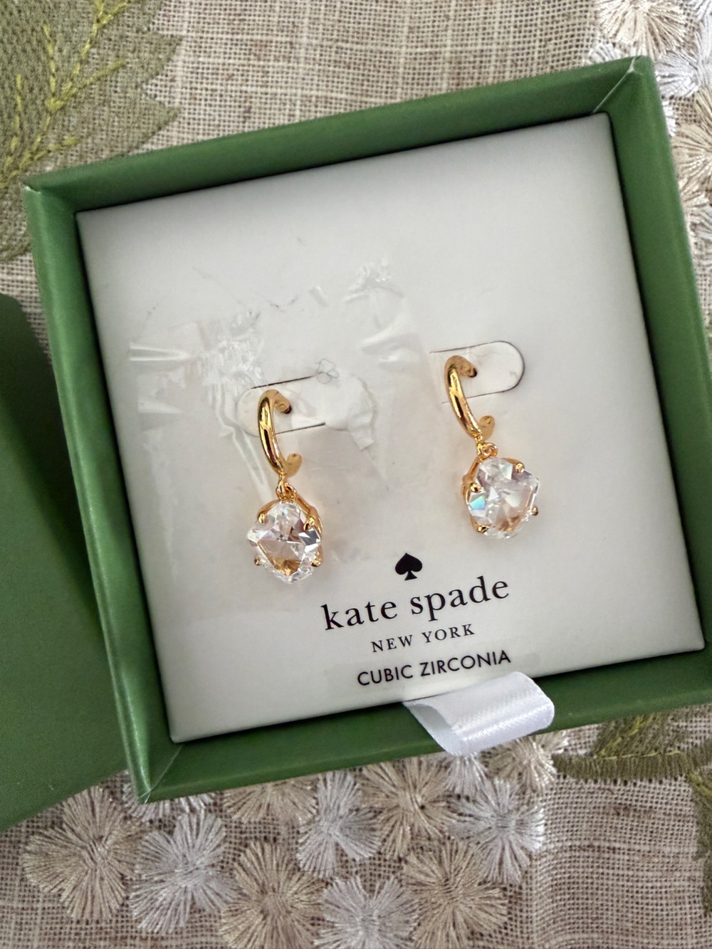 kate spade Gold and Clear Crystal Drop Earrings